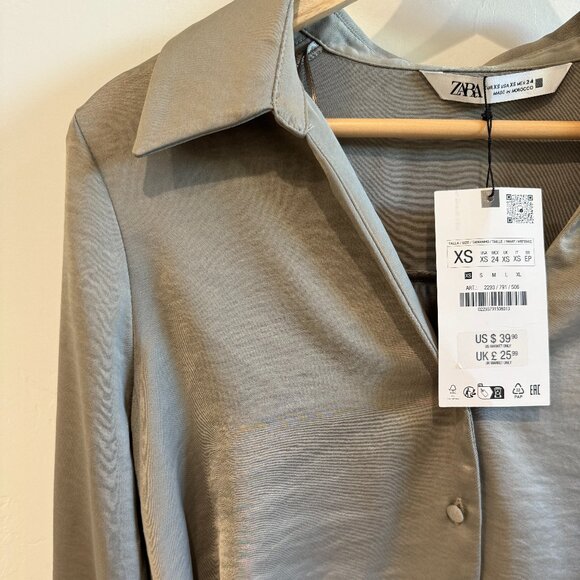 NWT Zara Satin Effect Cropped Blouse - Picture 2 of 3